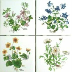 Budget 🎁 Mottles Murals Ceramic Tiles Flower Herb Ceramic Tile, 4-Piece Set ❤️