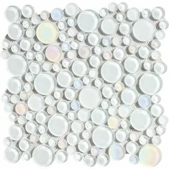 Coupon 💯 Mosaic Warehouse 12"x12" Glass Mosaic Tile, Bubble Collection, Mist, Mixed Rounds, Set Of 5 ⌛