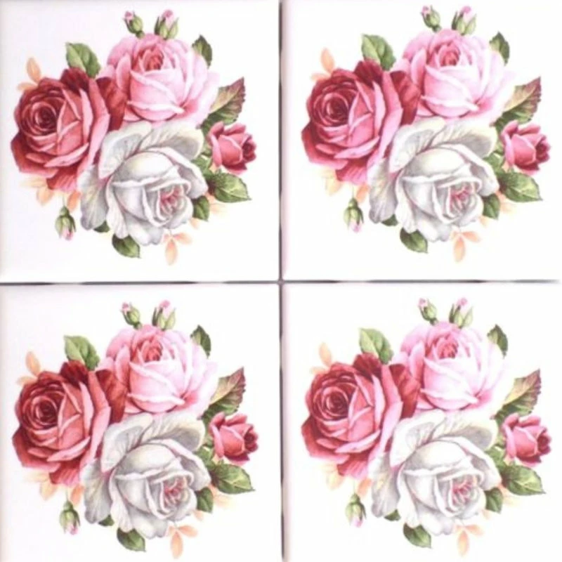 Brand new ✔️ Mottles Murals Ceramic Tiles 🌞 Summer Bloom Roses Flower Pink Ceramic Tile 4.25" X 4.25" Kiln Fired Decor 4set 🥰 - Image 2