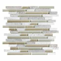 Hot Sale 🌟 Rocky Point Tile Bliss Creme Brulee Stone And Glass Linear Mosaic Tile, 12"x12" Sheet ✨