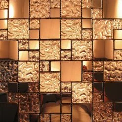 Cheapest ✨ Modket Copper Metal Pattern Textured Glass Mosaic Tile Backsplash, 12"x12", Single Shee ⌛