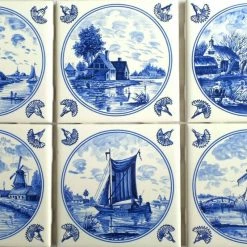 Cheap 👍 Mottles Murals Ceramic Tiles Delft Kiln Fired Ceramic Tiles Blue Wind Mill Ships Dutch Houses, 6-Piece Set 🛒