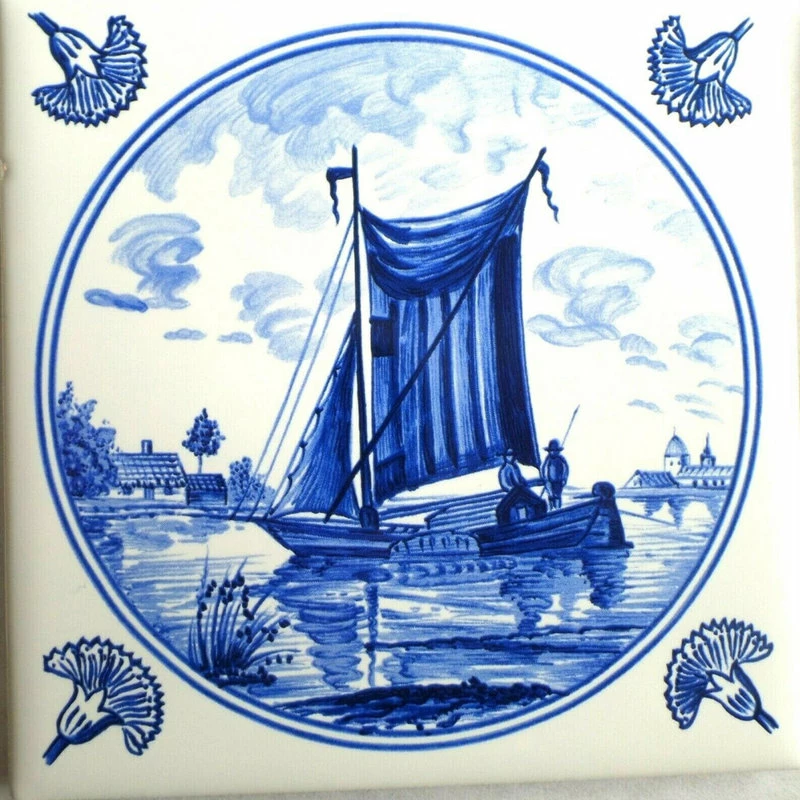 Cheap 👍 Mottles Murals Ceramic Tiles Delft Kiln Fired Ceramic Tiles Blue Wind Mill Ships Dutch Houses, 6-Piece Set 🛒 - Image 4