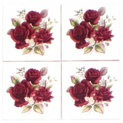 Hot Sale 😉 Mottles Murals Ceramic Tiles Rose Burgundy Flower Kiln Fired Ceramic Tile Backsplash, Set Of 4 😍