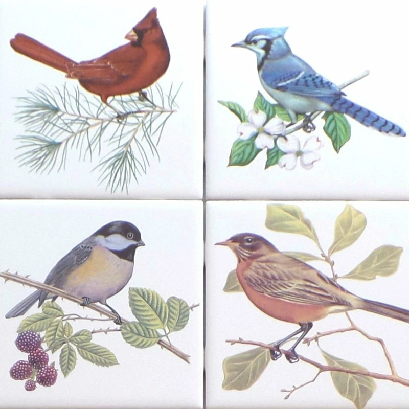 Buy 😀 Mottles Murals Ceramic Tiles Beautiful Birds Ceramic Tile Set 4 Of 4.25" X 4.25" Kiln Fired Song Bird Decor A 🔥 - Image 2