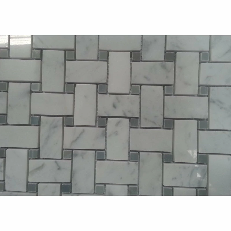 Coupon 👍 Tiles R Us Carrara Marble Basketweave Tile, Gray Dots, Polished, 12"x12" Sheet 👏 - Image 4