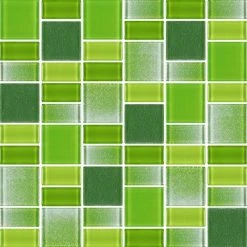 Promo 👏 Rocky Point Tile Co Fusion Green Glass Mosaic Tile, 12"x12" 🌟