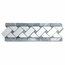 Hot Sale ✨ Stone Center Online Carrara Venato Marble Basketweave Mosaic Border Dark Gray Dots Honed, 1 Sheet 🤩
