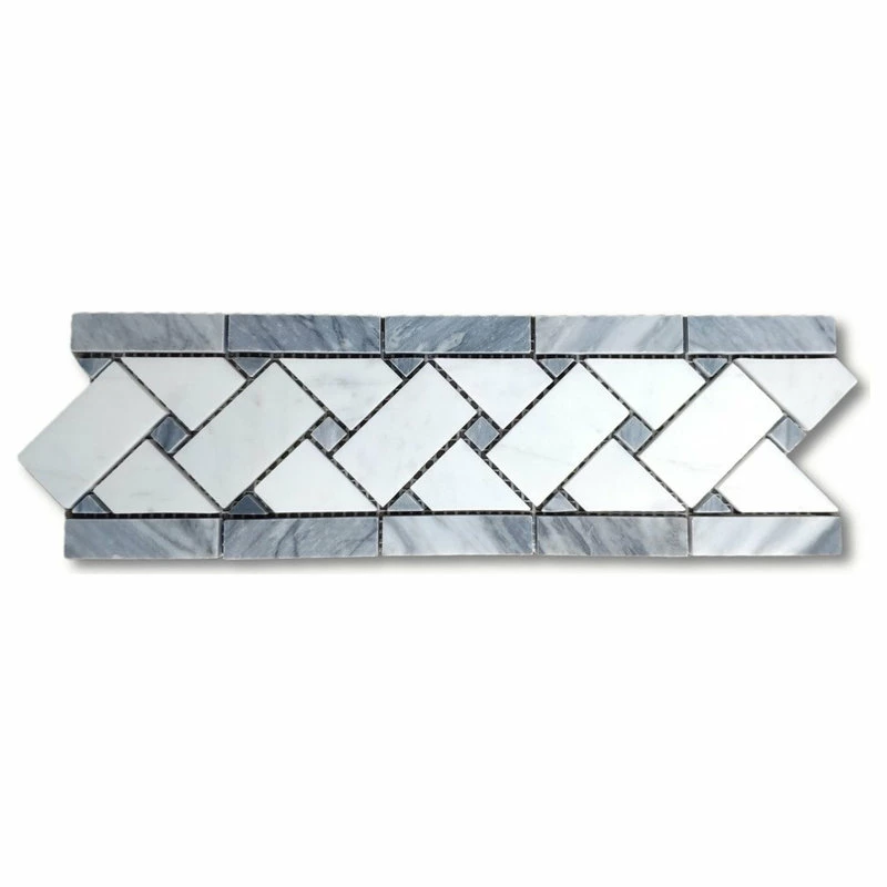 Hot Sale ✨ Stone Center Online Carrara Venato Marble Basketweave Mosaic Border Dark Gray Dots Honed, 1 Sheet 🤩