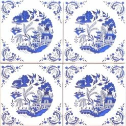 Hot Sale ⌛ Mottles Murals Ceramic Tiles 4 Set Blue Willow Ceramic 4.25" Accent Tile Kiln Fired Decor Decorative Corners 👍