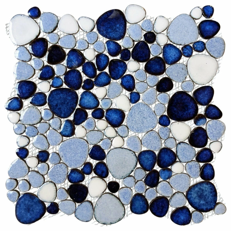 Outlet 🛒 DistrictII Mix Blue Pebble Porcelain Mosaic Tile 😍