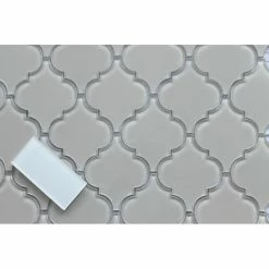 Coupon 🥰 Rocky Point Tile Country Cottage Light Taupe Arabesque Glass Mosaic Tile, 12"x12" 😍