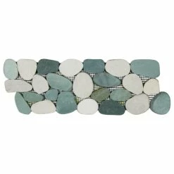 Flash Sale 🧨 Faber Cnk Stone Sliced Sea Green And White Pebble Tile Border 😉