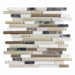 Budget ✨ Anatolia Bliss Bliss Cappuccino Stone And Glass Linear Mosaic Tile, 12"x12" Sheet 🎉