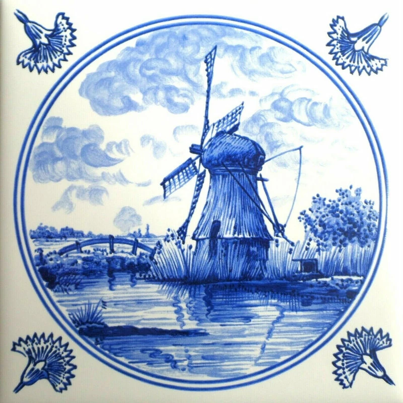 Cheap 👍 Mottles Murals Ceramic Tiles Delft Kiln Fired Ceramic Tiles Blue Wind Mill Ships Dutch Houses, 6-Piece Set 🛒 - Image 7