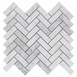 Promo ✔️ Tiles R Us Carrara White Marble Polished Herringbone Mosaic Tile, 12"x12" Sheet 👏