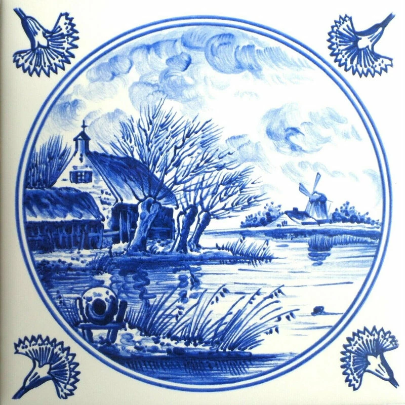 Cheap 👍 Mottles Murals Ceramic Tiles Delft Kiln Fired Ceramic Tiles Blue Wind Mill Ships Dutch Houses, 6-Piece Set 🛒 - Image 3