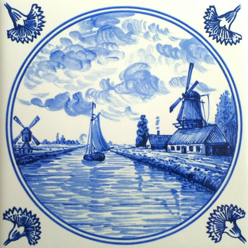 Cheap 👍 Mottles Murals Ceramic Tiles Delft Kiln Fired Ceramic Tiles Blue Wind Mill Ships Dutch Houses, 6-Piece Set 🛒 - Image 2
