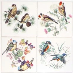 Budget 🔔 Mottles Murals Ceramic Tiles Thrush Finch Song Birds Kiln Fired Ceramic Tile, 4-Piece Set ✨