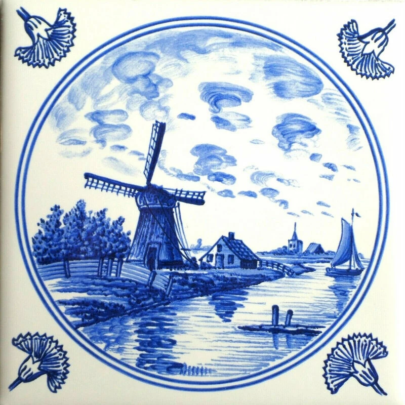Cheap 👍 Mottles Murals Ceramic Tiles Delft Kiln Fired Ceramic Tiles Blue Wind Mill Ships Dutch Houses, 6-Piece Set 🛒 - Image 6
