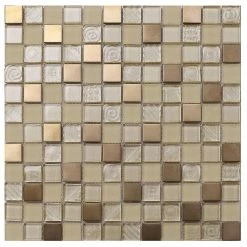 Budget 🥰 Mosaic Decor Gold And Copper Glass Metal Backsplash Tile, 12"x12" 🥰