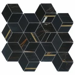 Flash Sale 😀 Tile Generation Hexagon Gold And Black Metal Stainless Steel Marble Tile, 10 Sheets ⌛