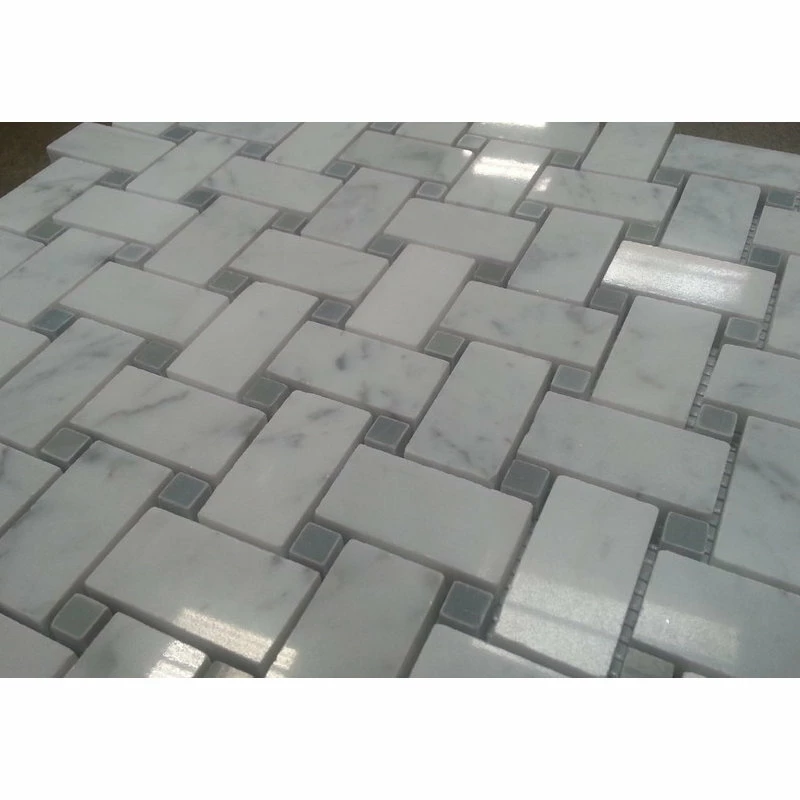 Coupon 👍 Tiles R Us Carrara Marble Basketweave Tile, Gray Dots, Polished, 12"x12" Sheet 👏 - Image 3