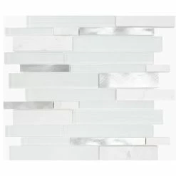 Promo ⭐ Mosaic Decor White Gray Glass Metal Marble Mosaic Backsplash Tile, 12"x12" 🛒