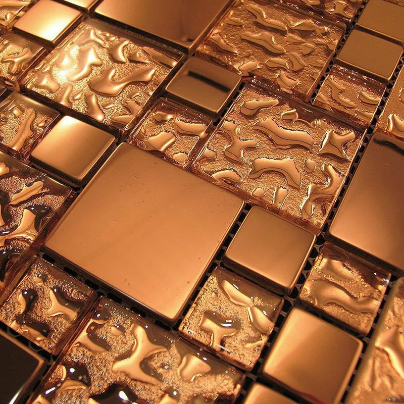 Discount โ๏ธ Modket Copper Metal Pattern Textured Glass Mosaic Tile Backsplash, 12"x12", Set Of 10 ๐ - Image 3