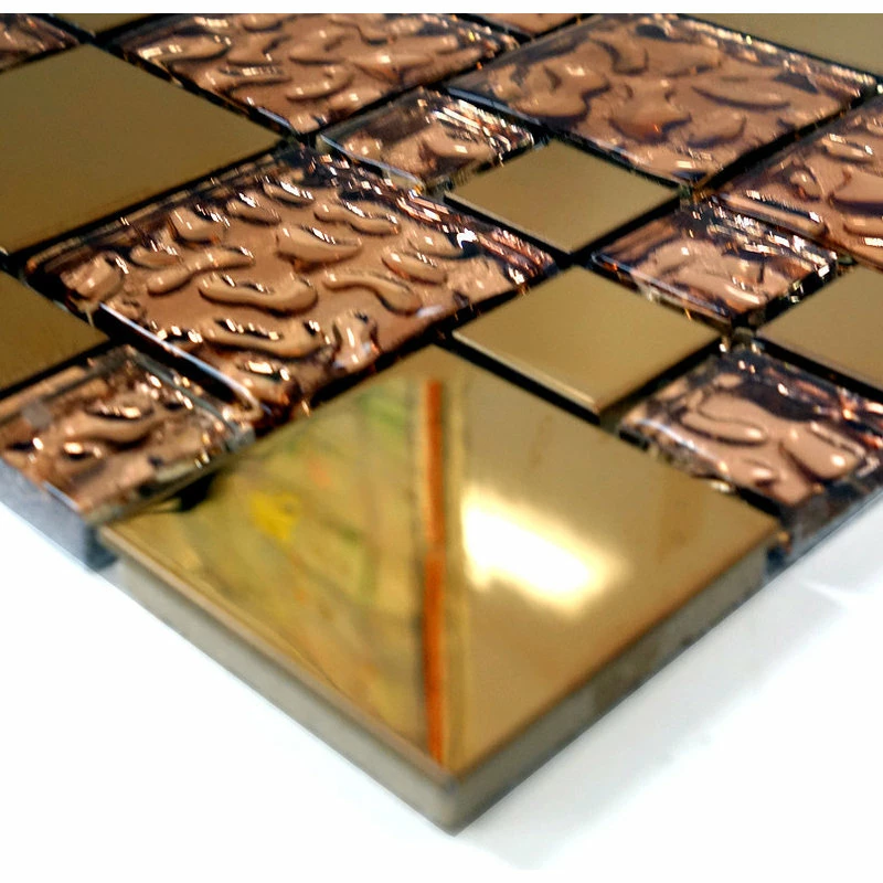 Discount โ๏ธ Modket Copper Metal Pattern Textured Glass Mosaic Tile Backsplash, 12"x12", Set Of 10 ๐ - Image 4