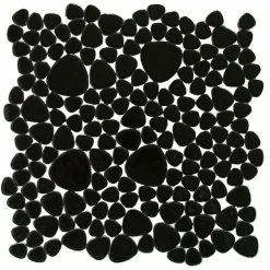 Discount 🔥 Pebble Tile Mosaics Porcelain Jet Black Pebble Tile 🤩