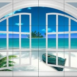 Buy 🌟 The Tile Mural Store (USA) Ceramic Tile Mural, Beach View Through A Window, DM, By David Miller 😀