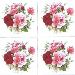 Cheap ✔️ Mottles Murals Ceramic Tiles Rose Flower Bouquet Kiln Fired Ceramic Tile Backsplash, Set Of 4 👏