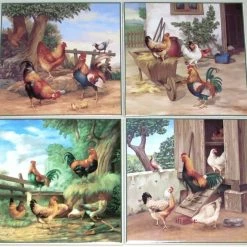 Coupon 🛒 Mottles Murals Ceramic Tiles Rooster Ceramic Tile Chicken Scenes, 4-Piece Set 🧨