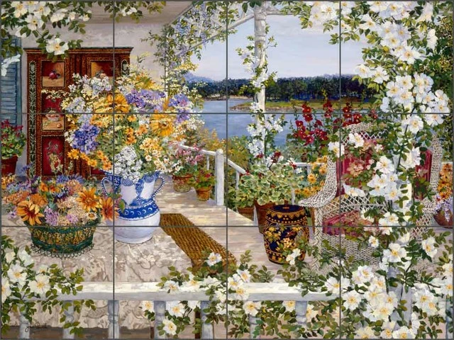 Best Pirce โญ Artwork On Tile Ceramic Tile Mural Backsplash, Blue Hill Bay By John Powell, 24"x18" ๐