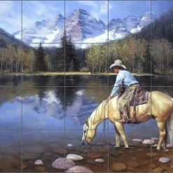 Top 10 ✔️ Artwork On Tile Ceramic Tile Mural Backsplash, Colorado Cowboy By Jack Sorenson, 30"x24" ✔️